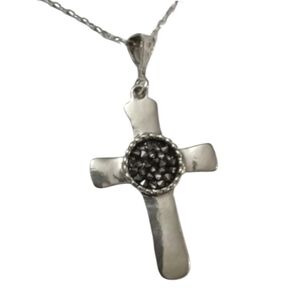 ∆-Noa Zuman 929 Sterling Silver & Platinum Drusy Necklace & Cross Pendant Set